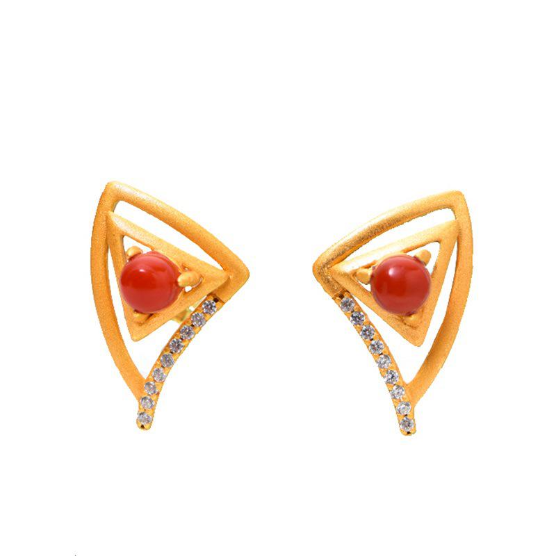 Stylish Geometric Triangle Earrings in Gold-Plated 925 Sterling Silver with Southern Red Agate