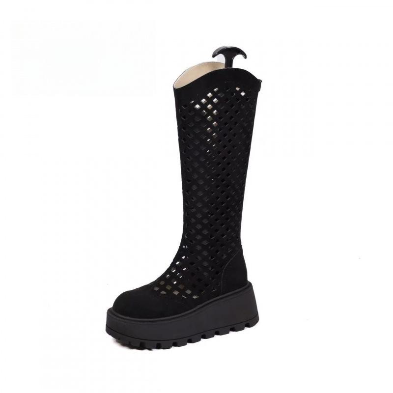 2025 Spring and Summer New Hollow Hole Cool Boots Women's Thick-soled Heightening Boots Hollow Knee Boots Summer