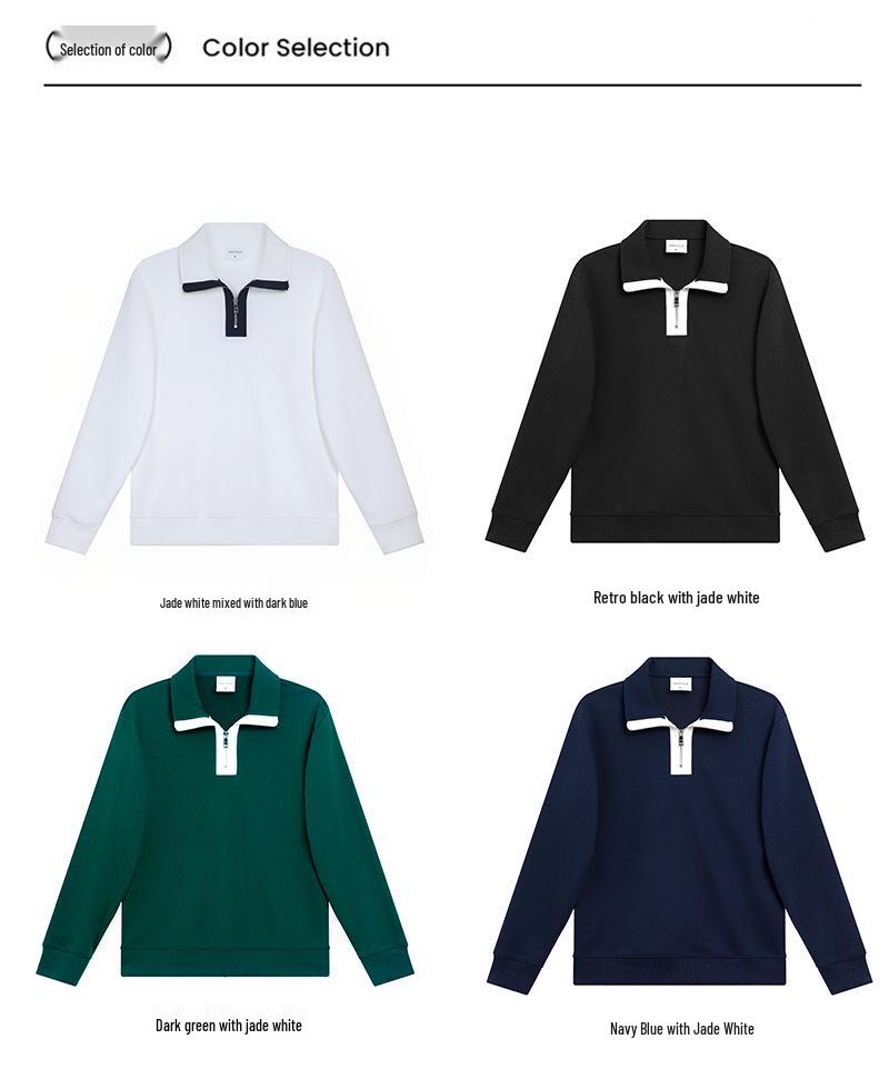 Women's Casual Color Block Stand Collar Half-Zip Hoodie, Early Autumn, Heavyweight 380g Composite Cotton, Loose Fit, Versatile Style