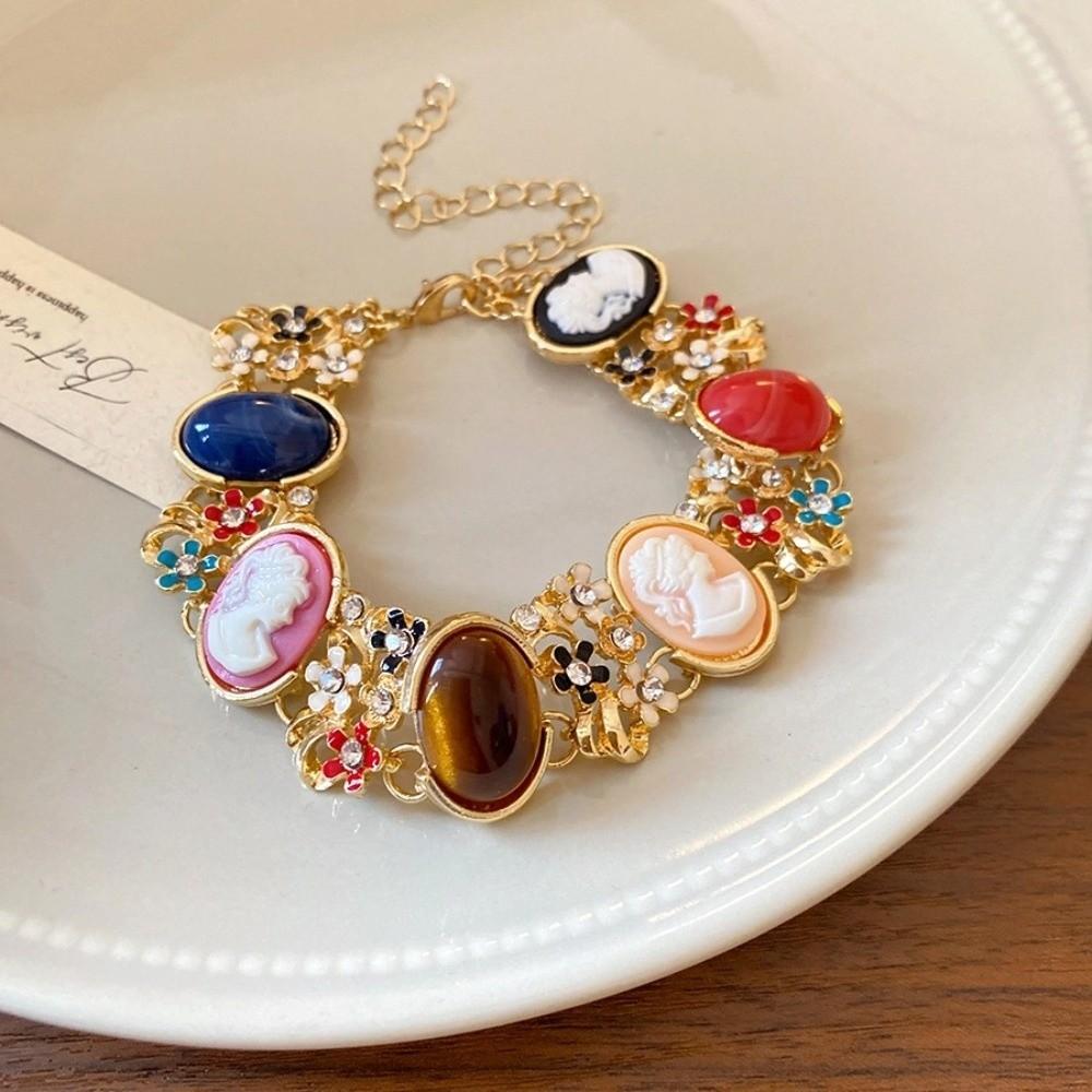 Rhinestone Retro Enamel Bangle Resin Women's Hand Bracelet Baroque Bracelet  Party Dress