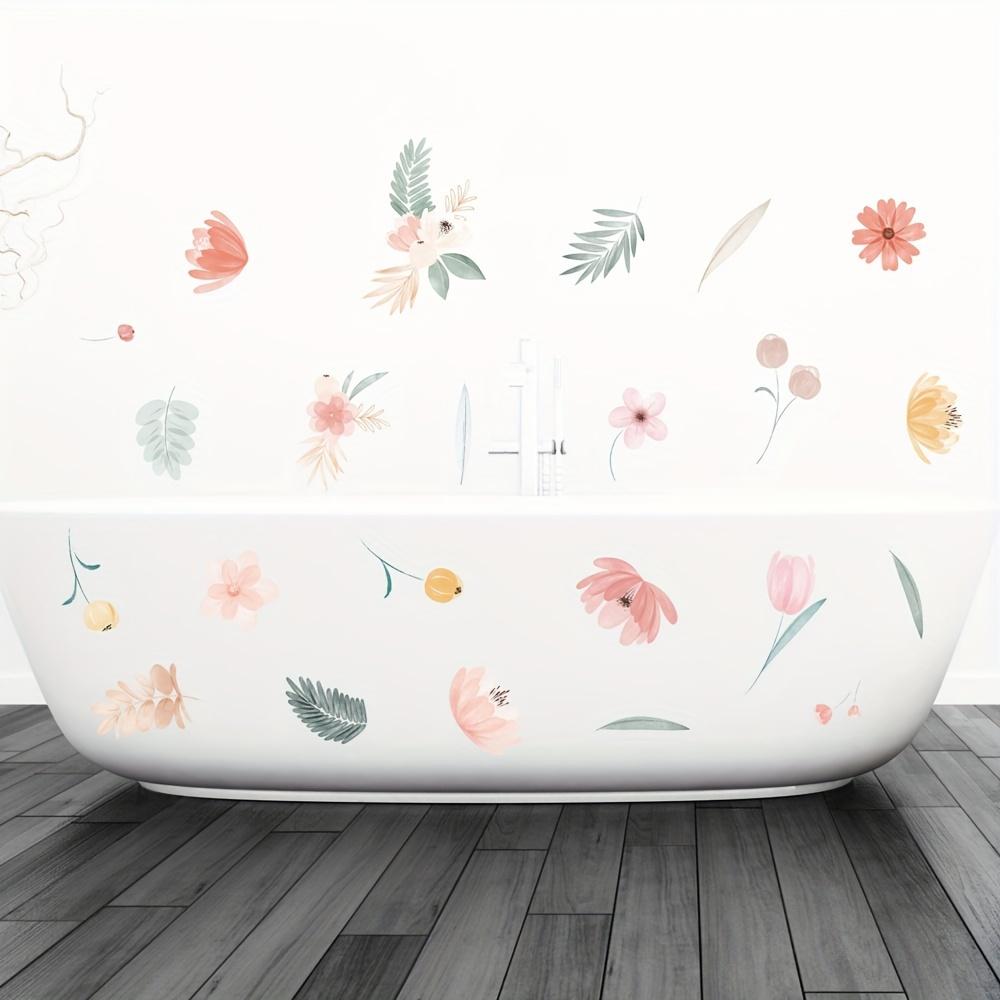 6pcs/Set, Non-Slip Bathtub Stickers, Fresh Floral And Botanical Patterns, Bathroom Stickers, Waterproof Frosted Plastic Tub Decals