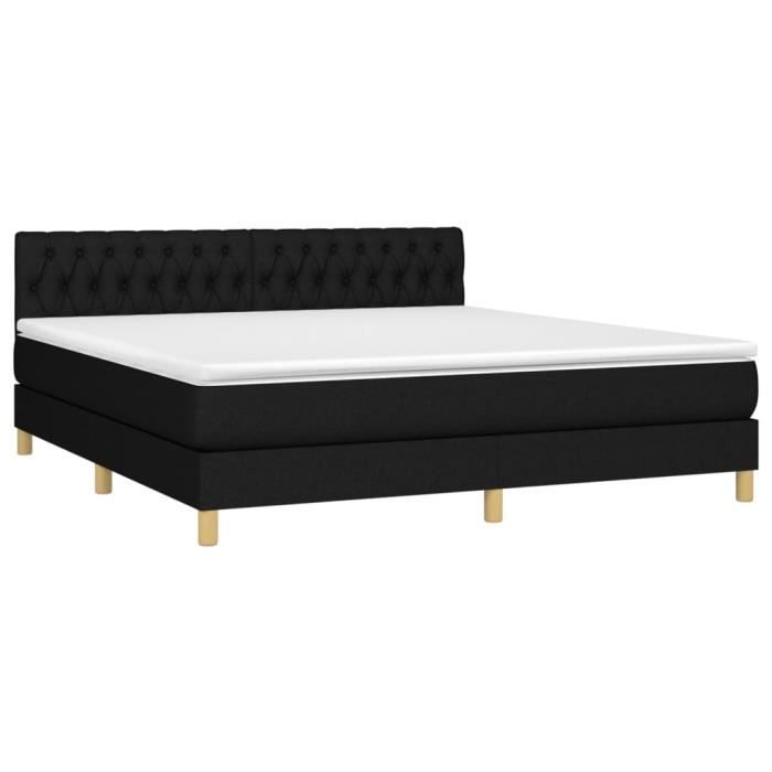 3140875 vidaXL Lit à sommier tapissier avec matelas Noir 180x200 cm Tissu