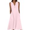 Women's Sleeveless V-Neck Button Front A-Line Dress with Side Pockets in Multiple Colors