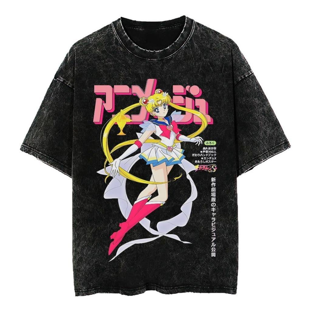 Anime Sailor Moon Printed Tshirt Mens and Womens Washed Tshirt High Quality Vintage Cotton Tshirt Harajuku YK Tops