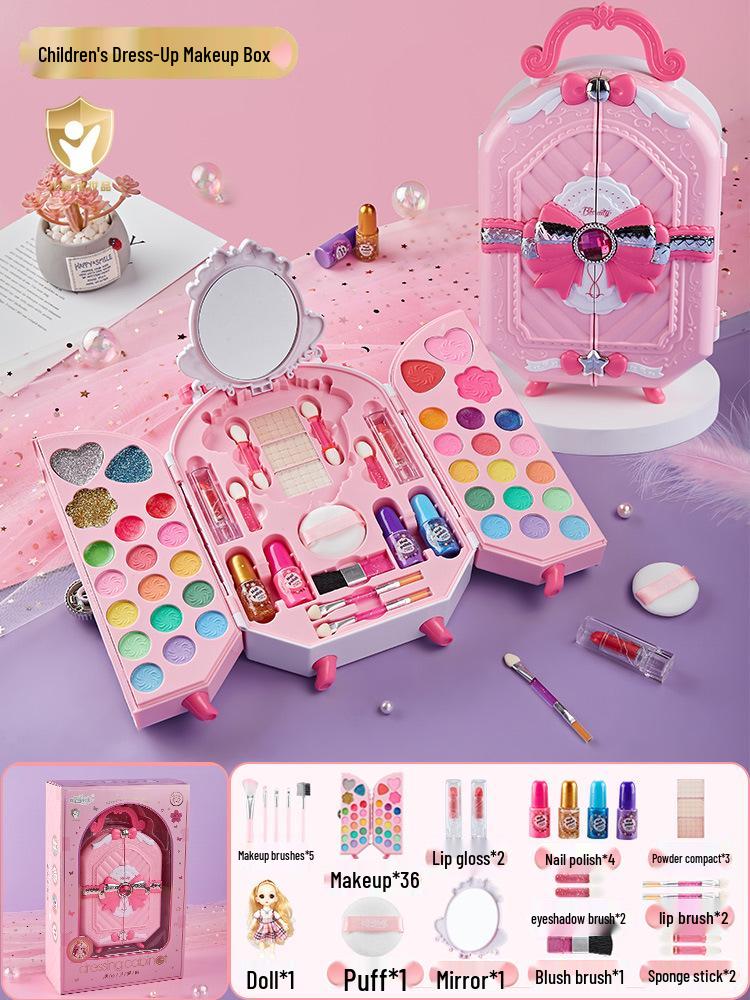

Детский набор для макияжа с куклой: Коробка с косметикой принцессы с лаком для ногтей