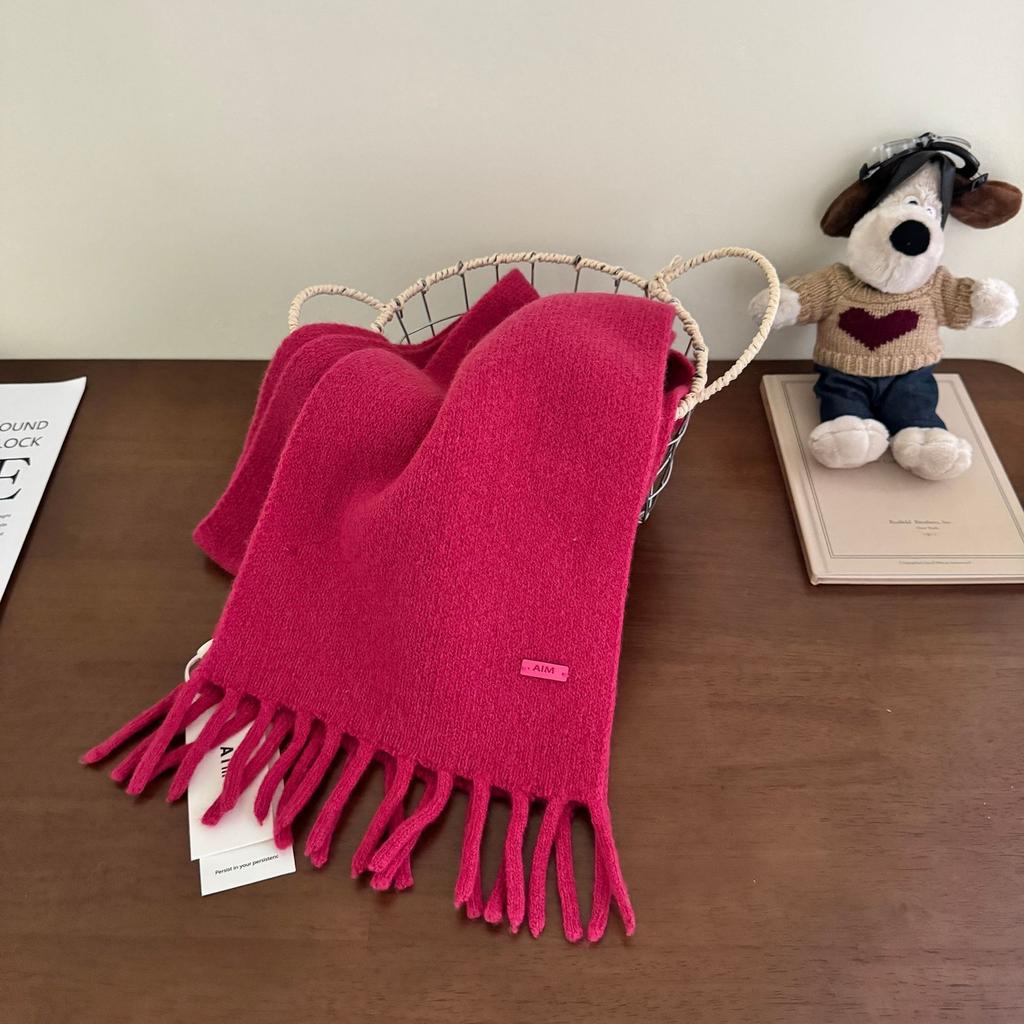 ~ Solid color wool scarf women's winter high-end soft waxy knitted scarf