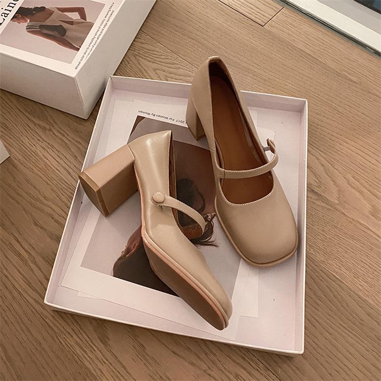 

Жіночі туфлі-човники Mary Janes з квадратним носком, масивні високі підбори, неглибокі жіночі модні кар’єрні туфлі, весна-осінь, абрикосовий бежевий 39 мигдалевий