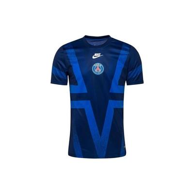 Pre Match Europe Paris Saint Germain Football Training Color Block Logo Letter Print Casual Short Sleeve T-Shirt Men Tops Dark-Blue BV2130-496