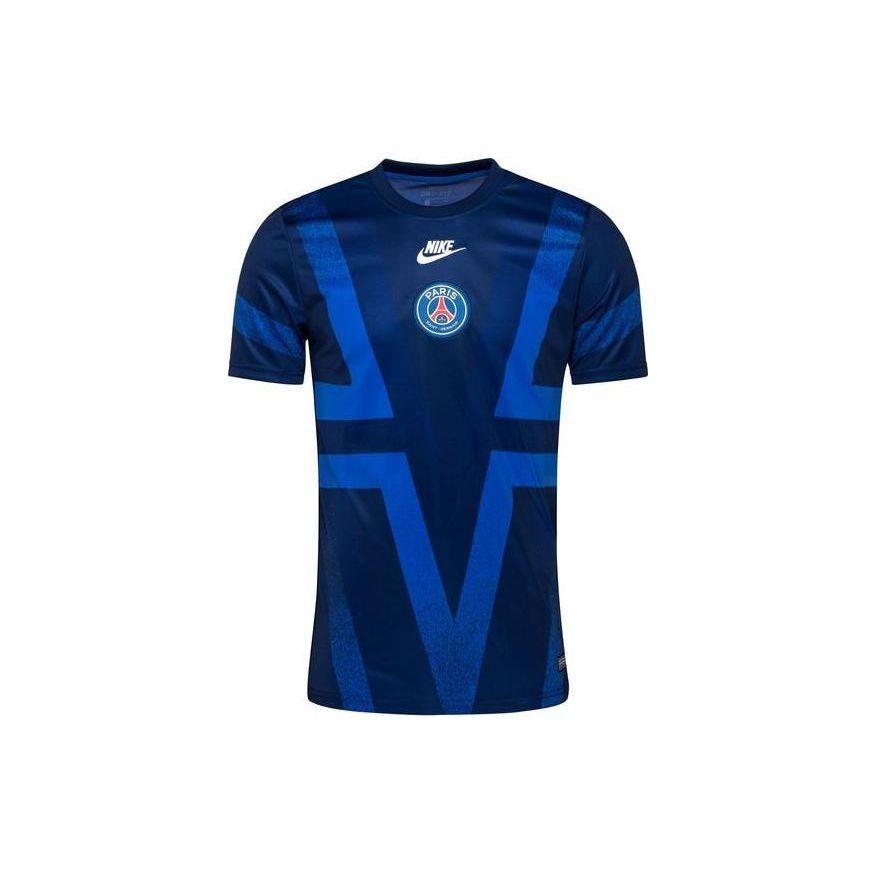 Nike Pre Match Europe Paris Saint Germain Football Training Color Block Logo Letter Print Casual Short Sleeve T-Shirt Men Tops Dark-Blue BV2130-496