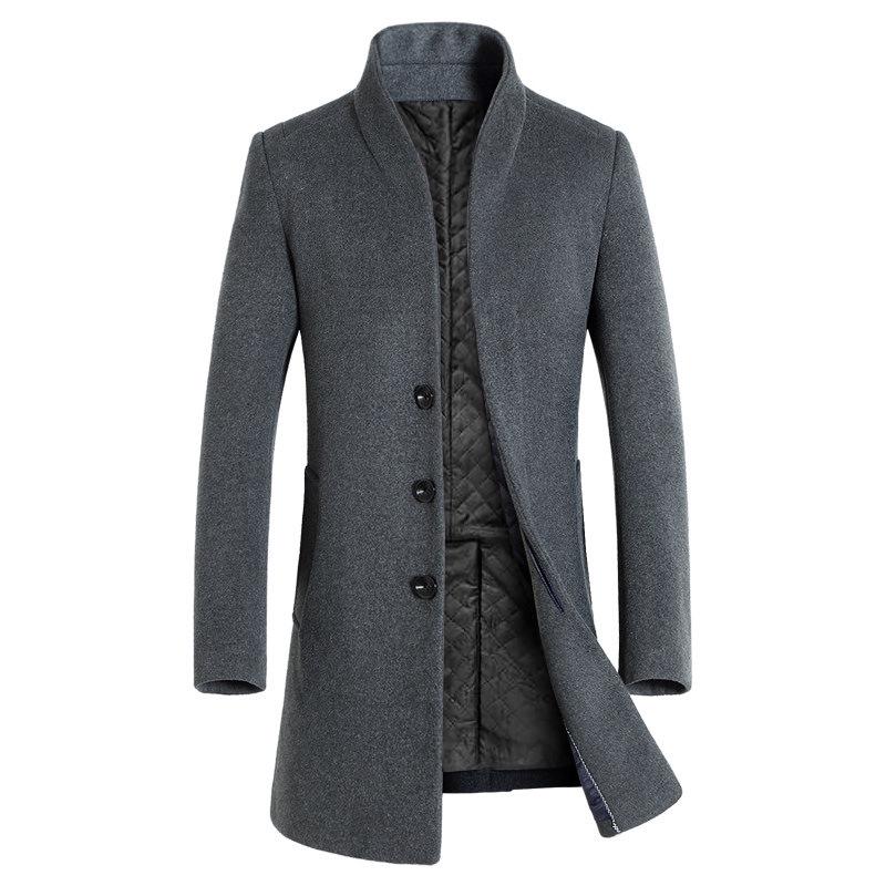 Winter Slim Woolen Windbreaker Coat for Men, Medium & Long