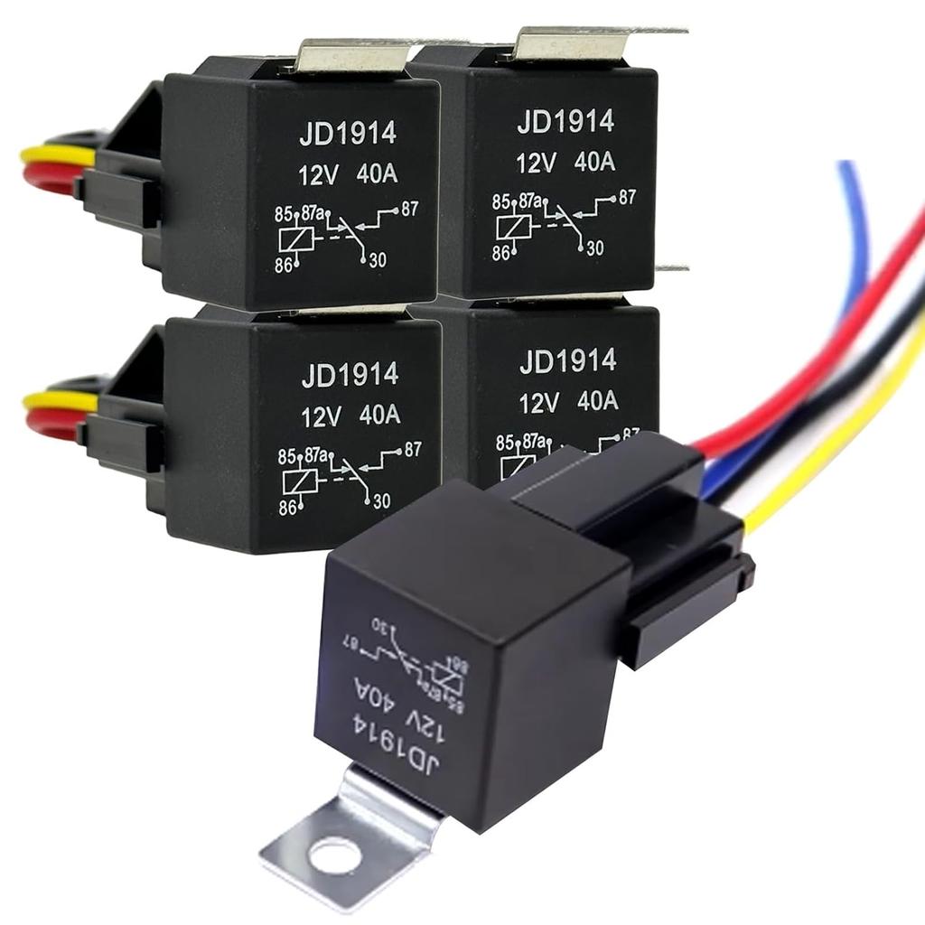 5er-Pack 5-Pin 12V Relais mit Kabelbaum, 40A 12-Volt-Relais Kfz-Relais mit Sockel und Kabelbaum, SPDT-Relaisschalter für Auto LKW