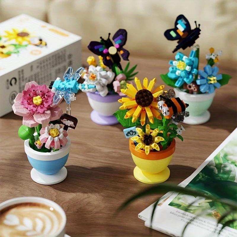 Creative flower insect model, particle building block toys, desktop accessories, room decoration, birthday and Christmas gifts