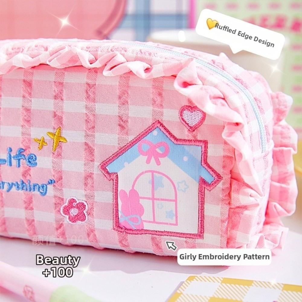 Dopamine Style Pencil Storage Bags Checkered Pencil Pouch New Stationery Bag  School Use