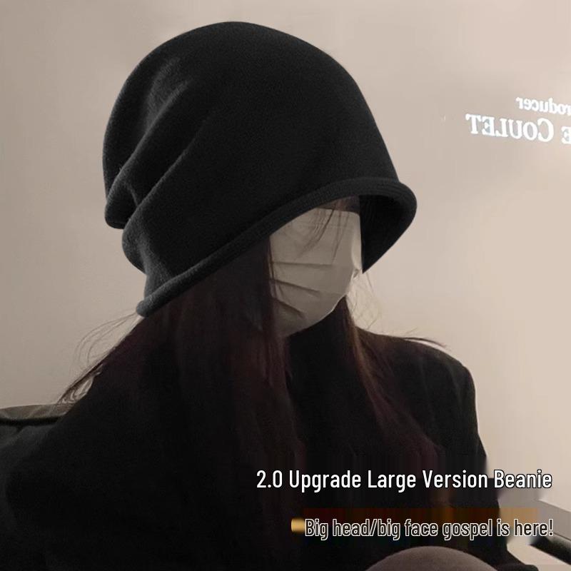 Women's Large Head Beanie: Autumn/Winter Breathable Loose Knit Hat for a Slimming Look.