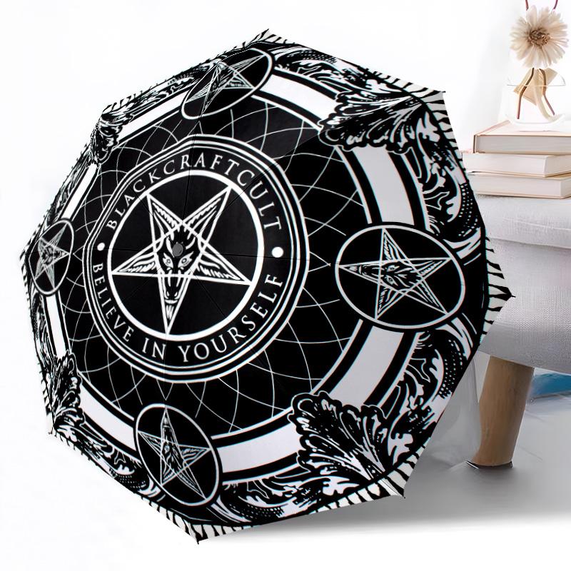 Devil's Star Symbol Automatic Umbrella Compact 8-Rib Design Lightweight All-Season Travel Outdoor Accessory Perfect Gift for Women Men