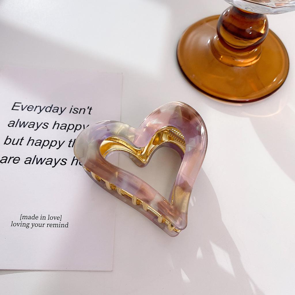 Ol Fashion Heart Shaped Acetate Claw Hair Clip In Pink Purple Black And Colors Iridescent