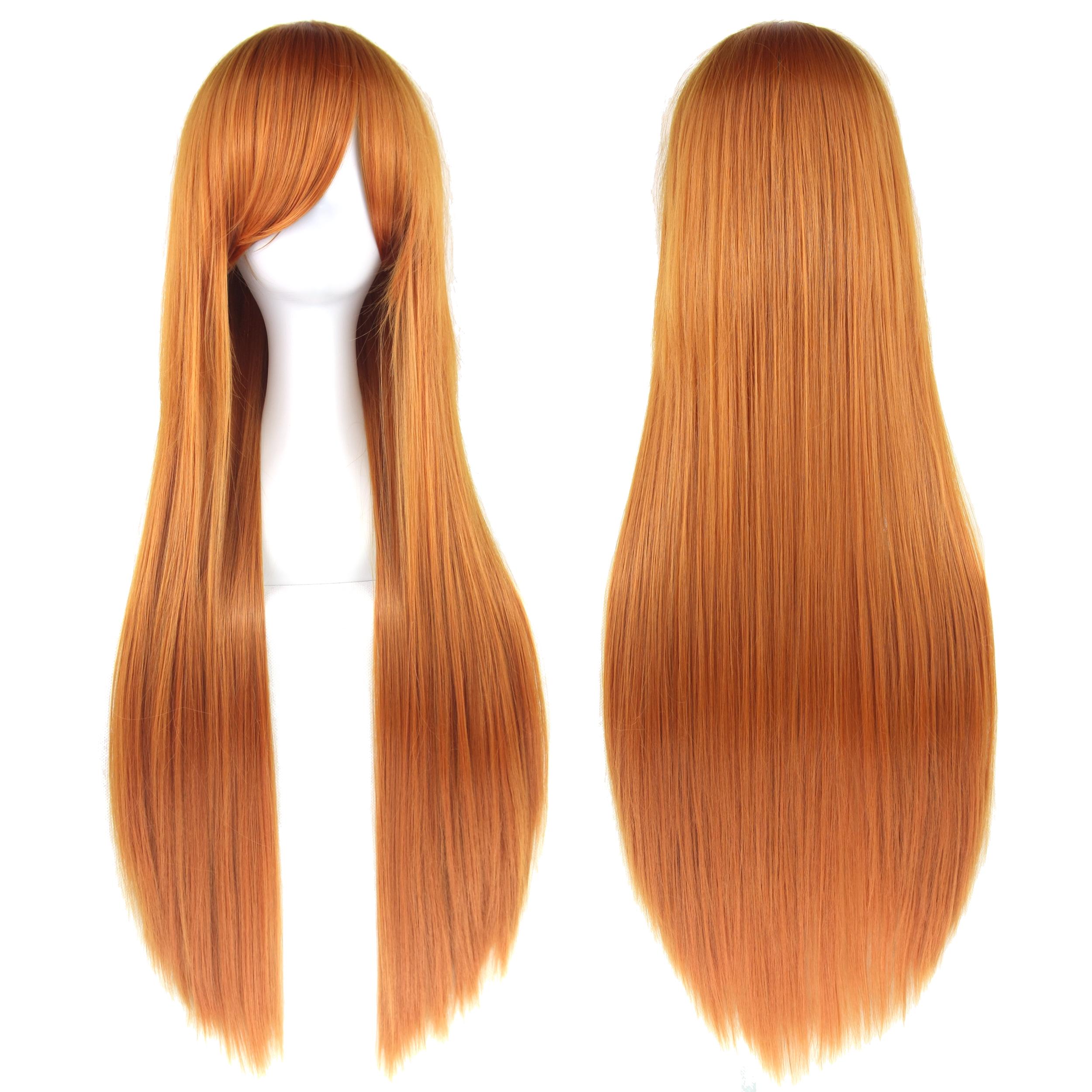 Soowee 80cm Lang Synthetisch Haar Wit Paars Cosplay Pruiken Feest Zwart Haar Rechte Pruik Haarpiece voor Vrouwen 32inches orange