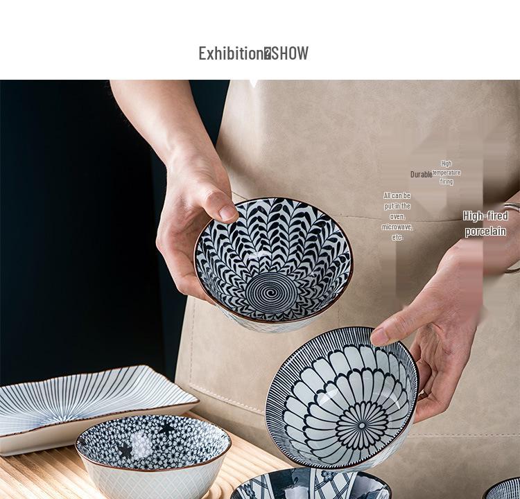 Porcelain Bowl & Plate Set - Blue & White Gift Set for Home, Creative Company Opening, Souvenir