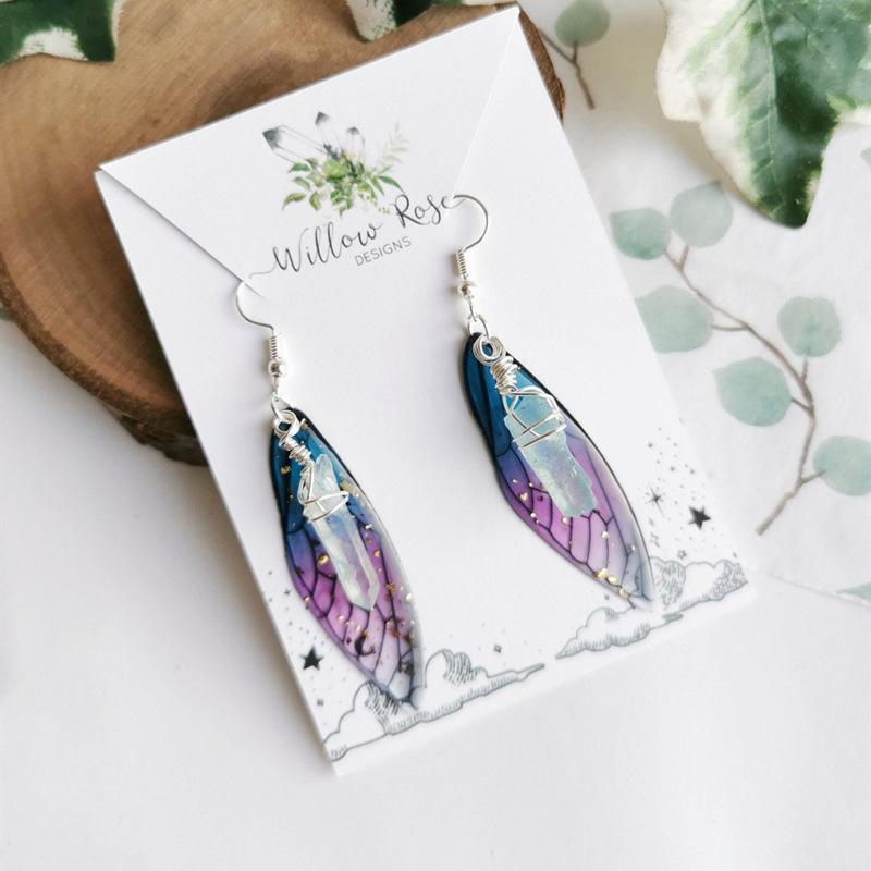 2023 Fashion Fairy Wing Crystal Earrings Butterfly Wing Earrings Natural Irregular Crystal Earrings Party Gift