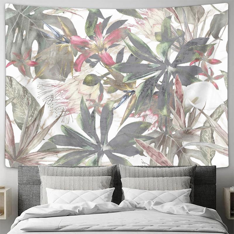 Tropical Floral Leaves Pattern Wall Tapestry Machine Washable All Season Decor Art Print Nature Botanical Design HomeQuick Setup
