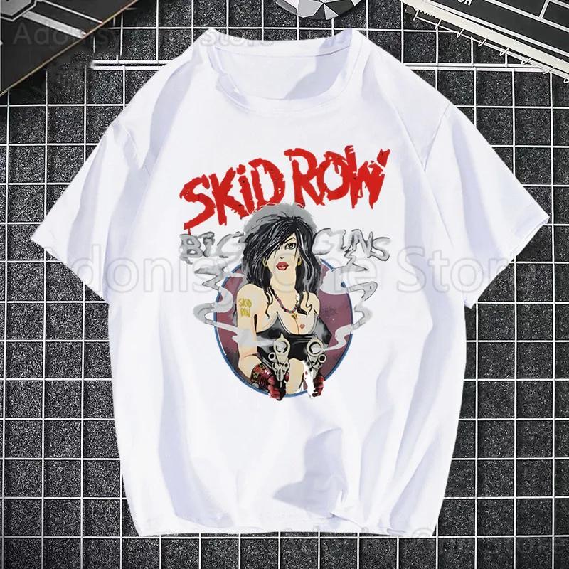 Skid Row Tryckt T-shirt Herr Retro Tvättade Toppar T-shirts Harajuku T-shirt Streetwear Hip Hop Herr T-shirts