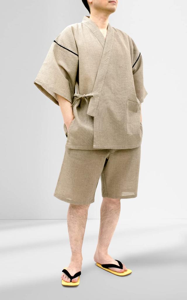 Aiai Jinbei Pyjamas Bomull och Linne 10 Snygga Dagsgåva Herrset, Shijira, 85% Bomull, 15% Linne, Tvättbar, Sval, Mjuk, Sommar, Festival, Fyrverkerier,