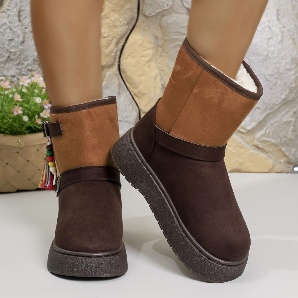 Fashion 2025 New Women Ankle Boots Comfortable Large Size Shoes Women Thick Sole Warm Casual Snow Boots Fashion Round Toe Buckle Shoes