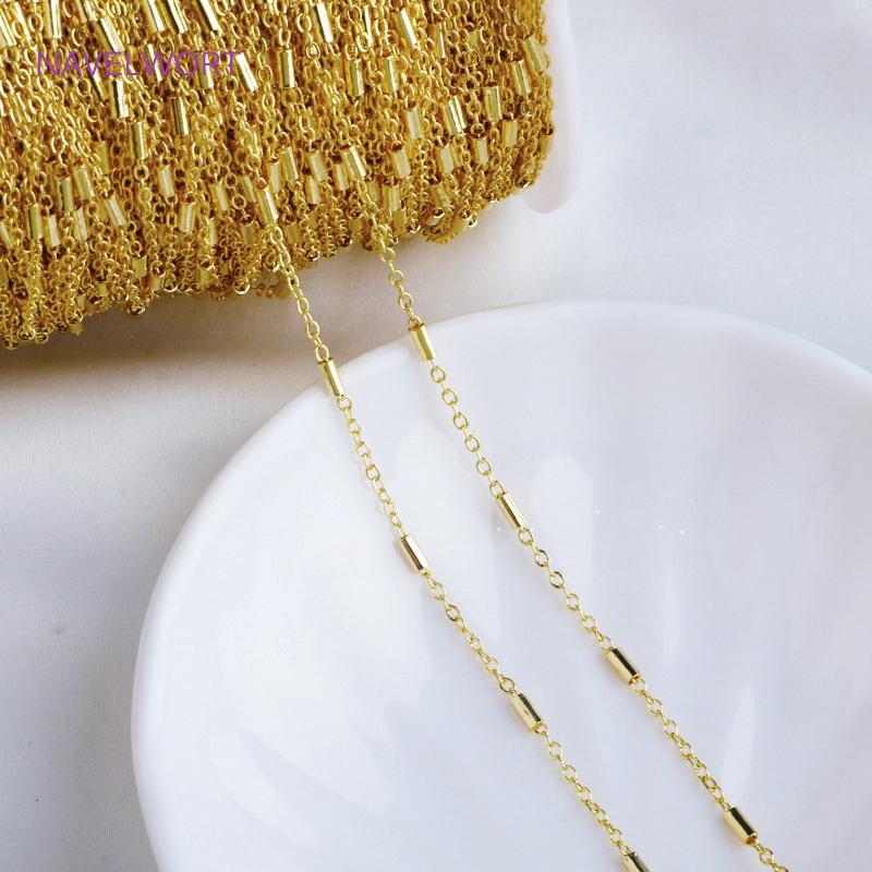 14K Gold Plated Brass Metal Clip Beads Tube Chain For DIY Jewelry Necklace Bracelet Making Findings Bulk Chain Wholesale