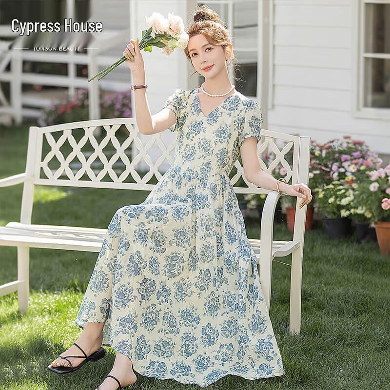 Cypress House V-Neck Floral Midi Dress M