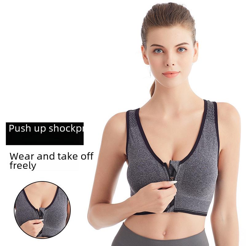 Women's Plus Size Shockproof Wire-Free Front Zip Sports Bra for Running & Yoga