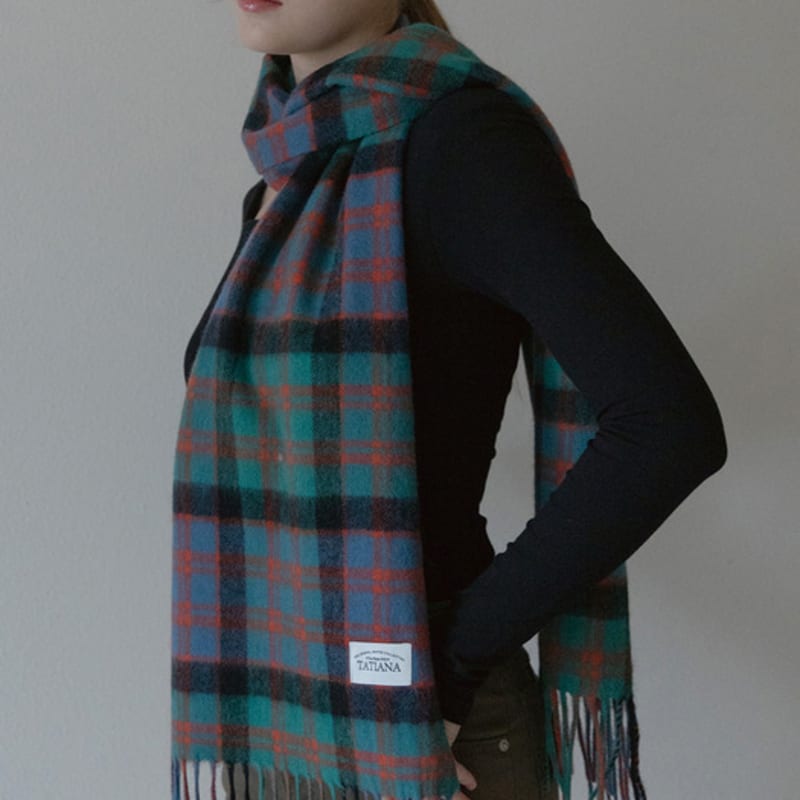 Tatiana Check Soft Lambskin 100% Wool Muffler MF8005 Green