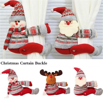 Christmas Curtain Buckle Christmas Home Decorations Santa Claus Sonwman Window Ornament Decor Supplies Festival Kids Gifts