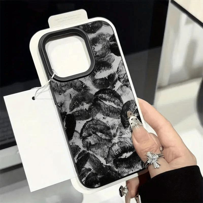 Black Lip Print Trendy Pattern Phone Case Suitable for iPhone 17 16 15 14 13 12 11 Pro/Max/Plus Anti Drop and Shockproof