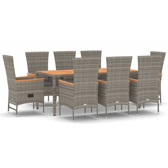 VidaXL 9-piece Garden Dining Set with Cushions Grey, Dining Set, Dining Set 3157544