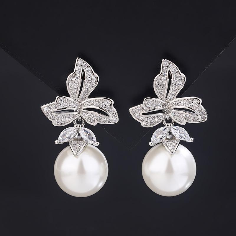 Jewelry Copper Bottom Gold-Plated Inlaid Fritillary Pearl Temperament Set Female 14Mm12Mm