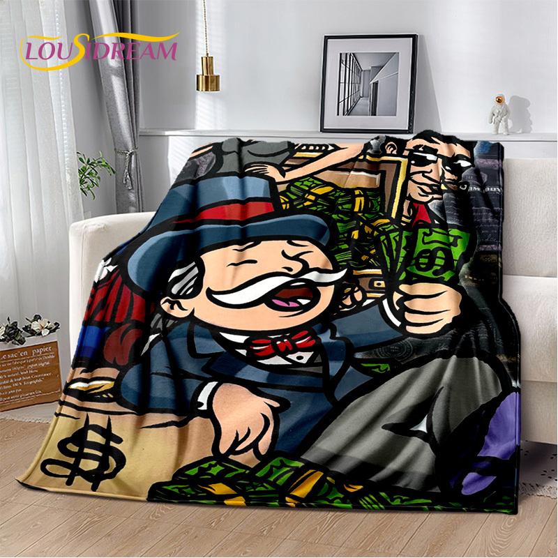 Rich Man Game Monopoly Dollar Cartoon Blanket,Soft Throw Blanket for Home Bedroom Bed Sofa Picnic Travel Office Cover Child Gift