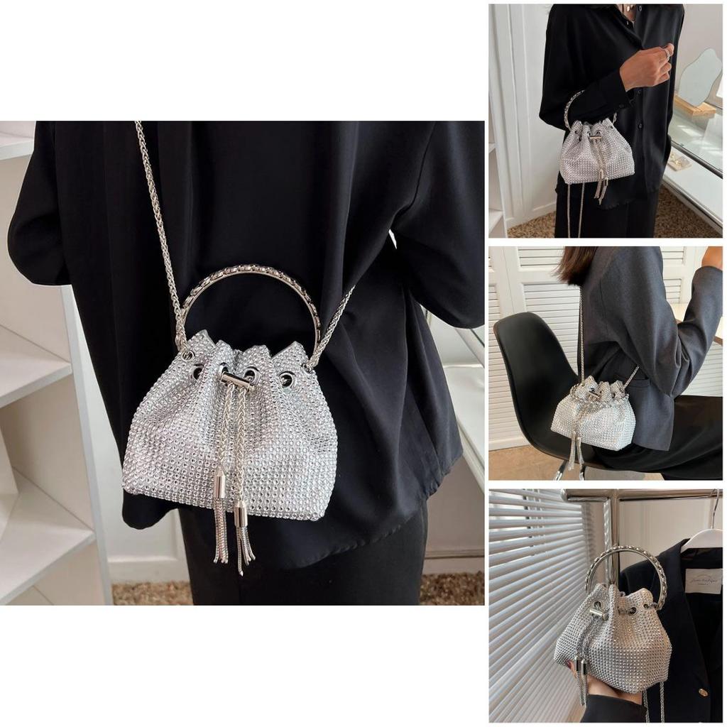 Fashion Solid Color Rhinestone Decoration Women Casual Shoulder Chain Bag For Street Style Womens Fashion