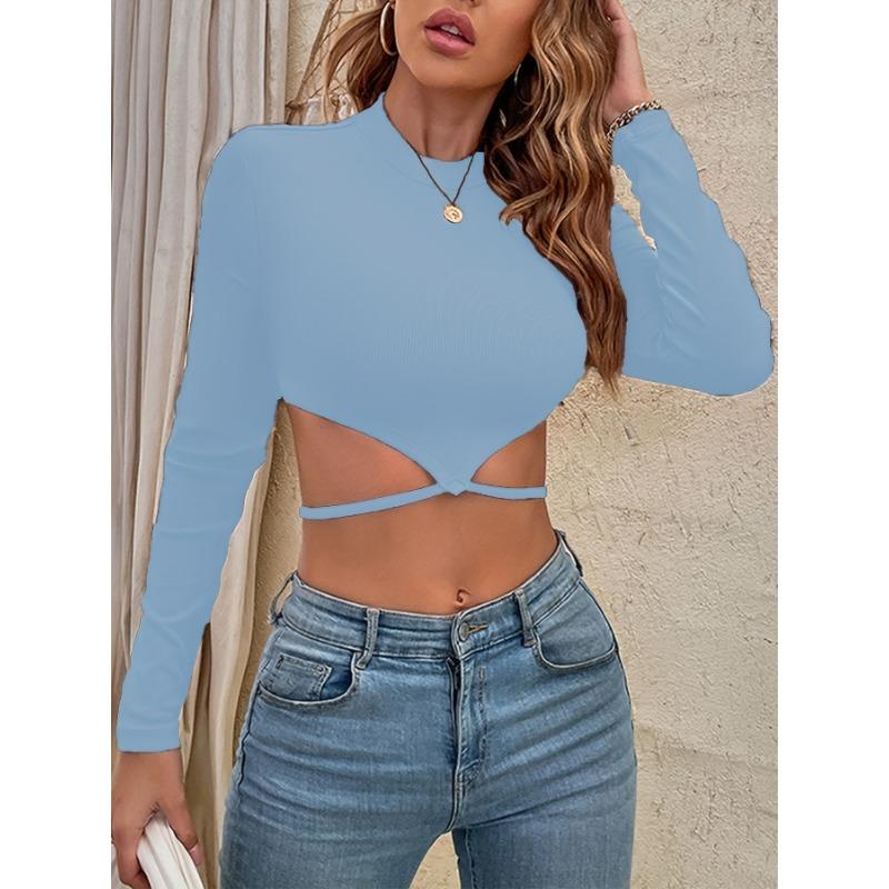 

Женские пуловеры, приталенный крой, ультракороткий вязаный топ с высоким воротником и длинными рукавами XXL небесно-голубой