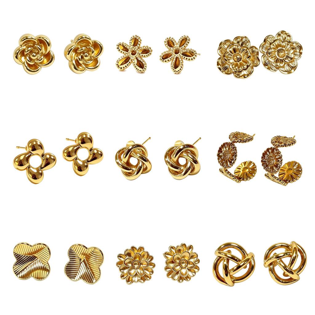 High-End Flower-Shaped Stainless Steel Stud Earrings - Niche, Exquisite, Light Luxury