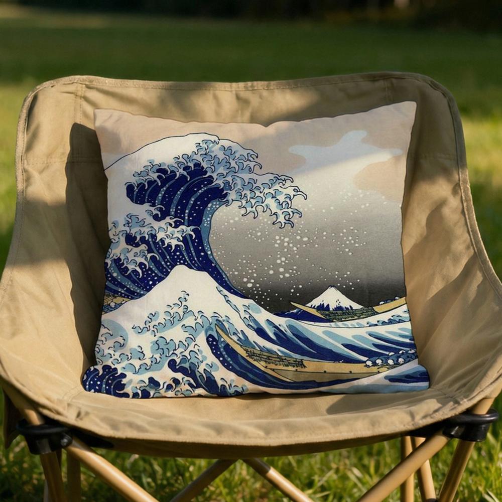 Japanese Waves Cushion Cover Soft Reversible  Durable Pillow Cover  MultiScene Use for Home  Car Daily Comfort