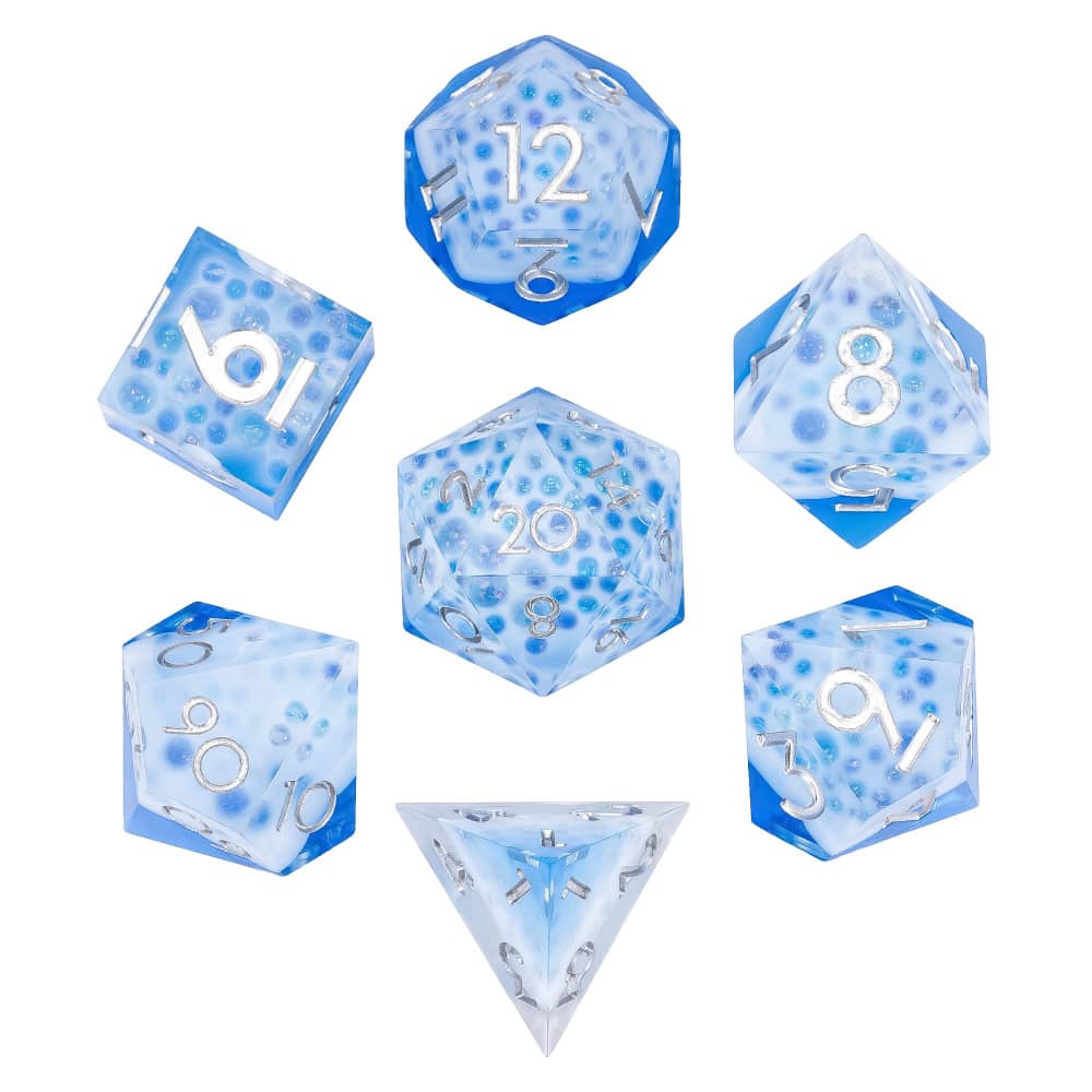 Cusdie DND Sharp Edges Dice with Small Filler 7Pcs Handcrafted D4-D20 Polyhedral Dice Set for D&D Role Playing Board Games