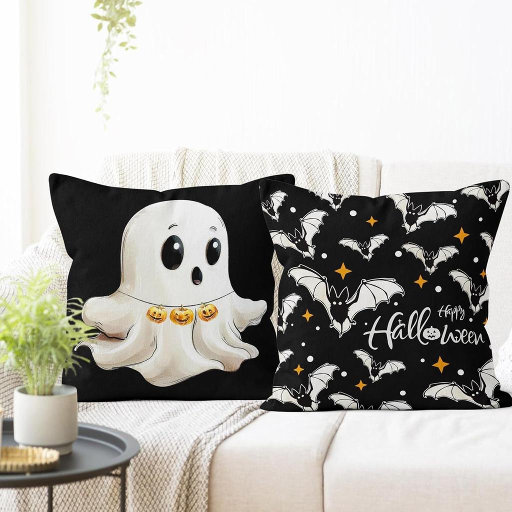 Spooky and Fun Halloween Pillowcases: Ghosts, Bats, and Pumpkins! Sofa Cushion Cover, Holiday Party Decoration, Gift