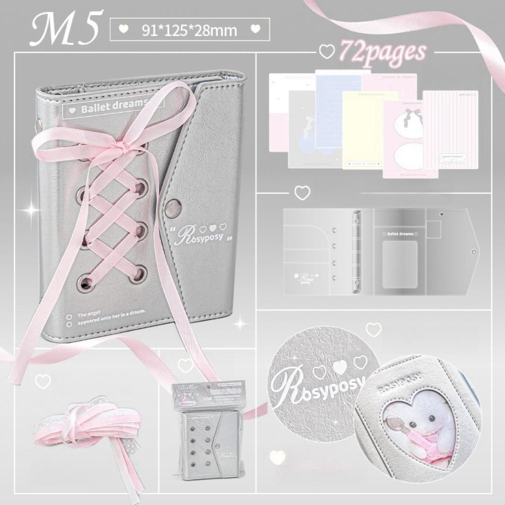 Heart Bow Pocket Book PU Leahter Ribbon Notebook Creative Balletcore Book  Office