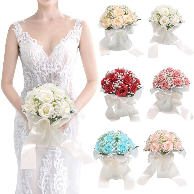 1PC Buquê de Rosas Brancas Artificiais Presentes de Aniversário Detalhe de Renda Adereços de Fotografia de Natal Estilo Boêmio Várias Opções Disponíveis