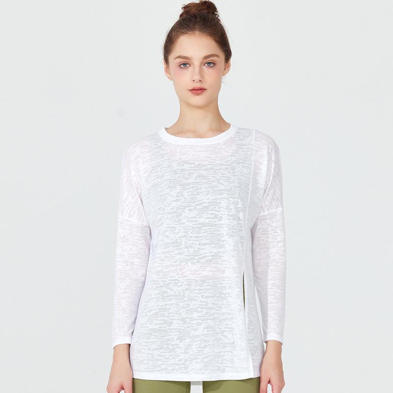 2025 Women s Quick-Dry Long Sleeve Fitness Top with Slit Design L/XL