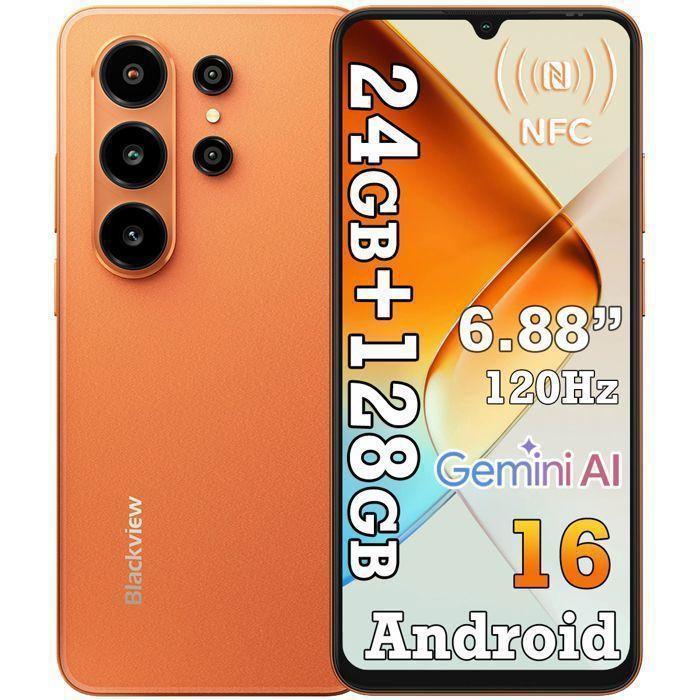Blackview WAVE 10 Smartphone 6.88" 120Hz 24Go(8+16) + 128Go/jusqu'à 2To 5000mAh Android 16 32MP Téléphone 4G Double Sim GPS - Orange