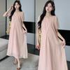 2026 Summer New Maternity Fairy Dress: Simple Round Neck, Loose Fit with Slimming Belt