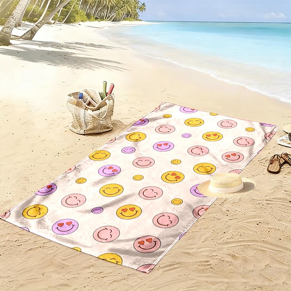 Asciugamano con motivo di faccine sorridenti colorate Asciugamano da spiaggia ad asciugatura rapida per viaggi sport all'aperto jogging spiaggia e nuoto