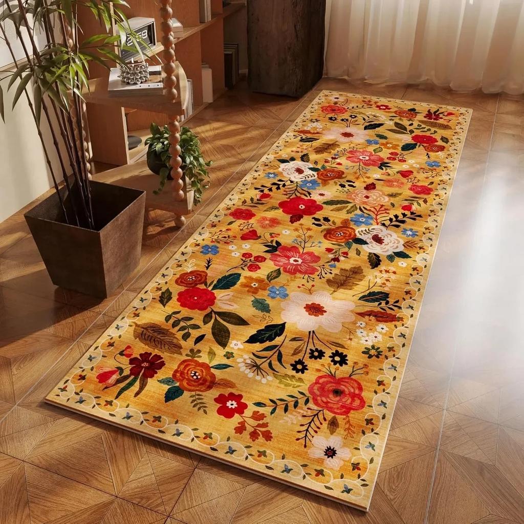 Bedroom Carpet Runner Rug Bedside Long Floor Mat Soft Fluffy Carpet Flower Pastoral Style Home Decoration Rugs for Living Room