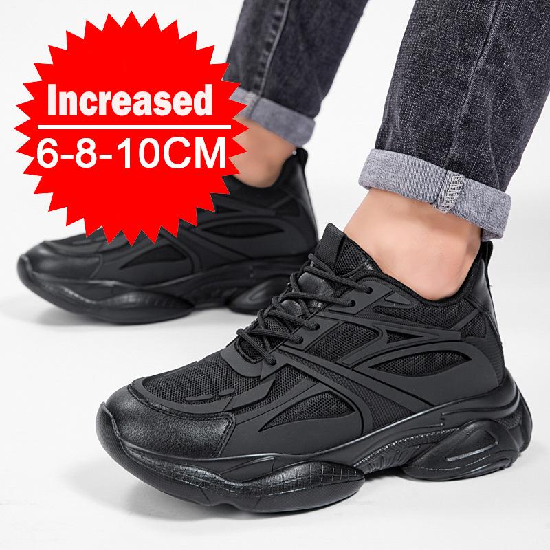 Winter Men's Height-increasing 10CM Sports Shoes Men Genuine Leather Mesh Shoes Warm Thick-soled Shoes Heightening Insoles 6-8CM